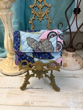 Vera Bradley Quilted Floral Patchwork Wallet in Blue & Pink Butterfly Print